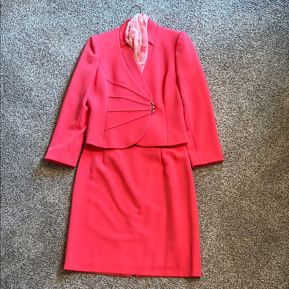 Tahari Peach Blazer & Skirt Set